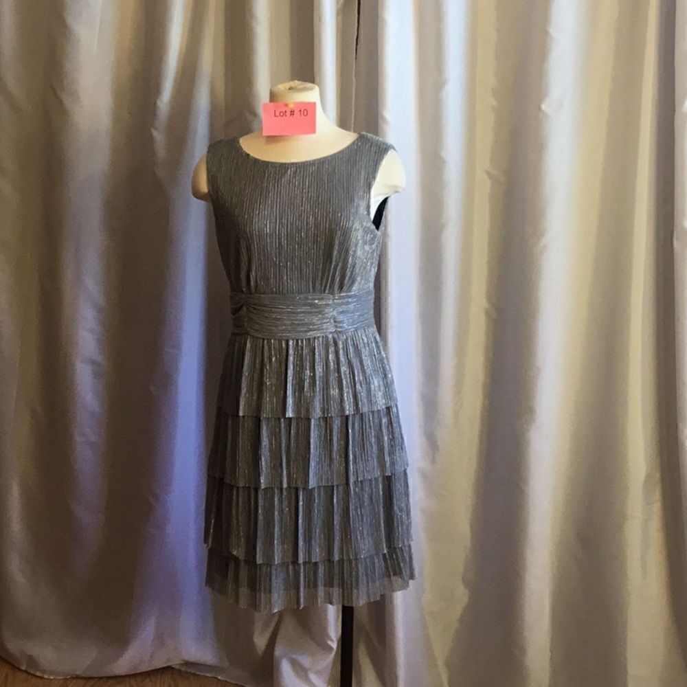 Sleeveless dress in gray with metallic outer shell in 10 by CONNECTED APPAREL